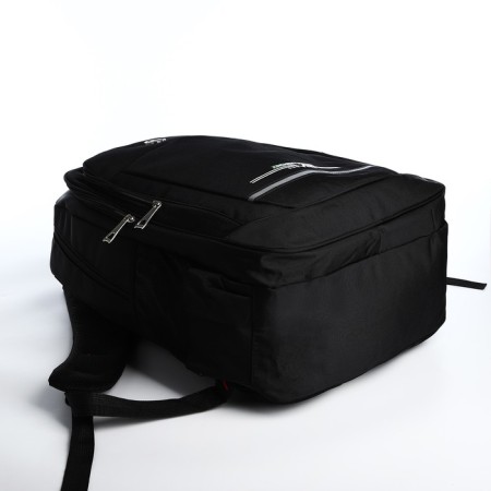 Youth backpack from textiles, 2 parts with a zipper, 4 pockets, black/green color-4
