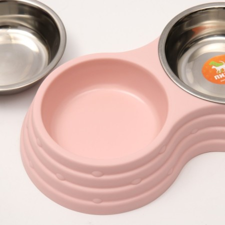 Metal dual bowl on a plastic base 2 x 160 ml, 25 x 14 x 5 cm, pink-6