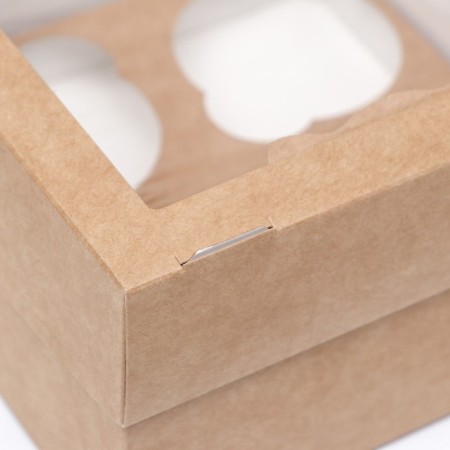 Box for 4 muffin with a window, craft, 16 x 16 x 10 cm-2