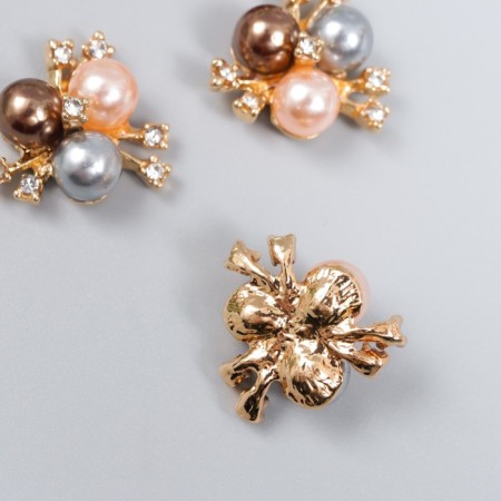 Decor for creativity Metal "3 pearls with rhinestones" silver-first. set 5 pcs 2x2 cm-1