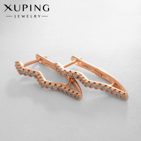 Earrings with rhinestones Xuping Lightning, white color in pink gold