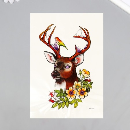 Tattoo on the body color "Deer with a bird" 26.2x14.5 cm