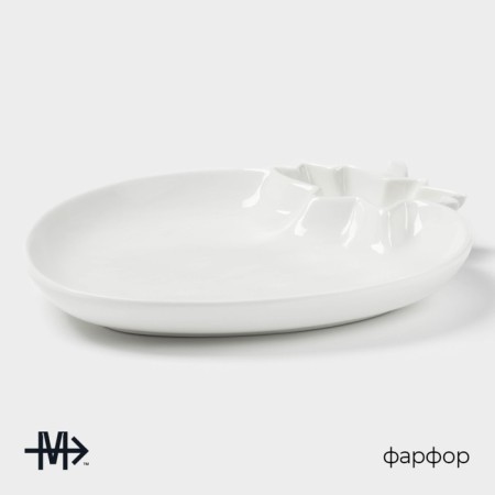 Porcelain dish with magistro sauce "Blanche. Strawberries ", d = 25 cm, white color-1