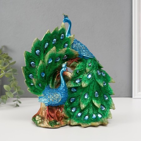 Polystone souvenir "Two green peacocks" rhinestones 25.5x14x24 cm