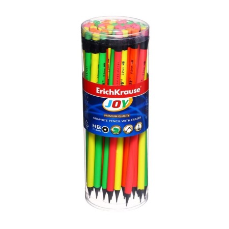 Pencil Chernographic Erich Krause "Joy", HB, Grifel D = 2.2 mm, Plastic, Round, in a tube, Neon Mix-9