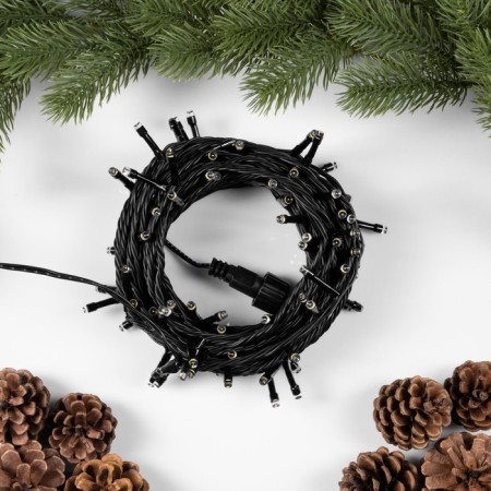Garland “thread” 10 m, IP44, UMS, dark thread, 100 LED, warm white glow, flickering all LEDs, 24 V-1