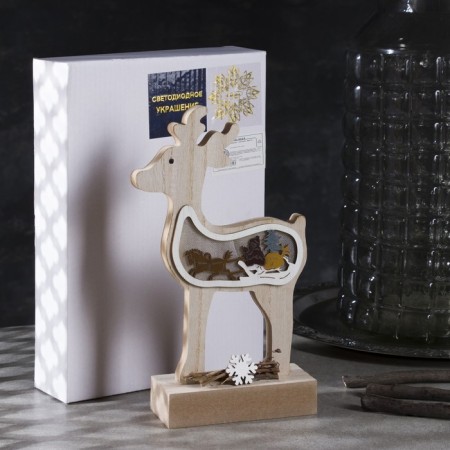 LED figure "Deer" 12 × 23 × 5 cm, wood, batteries AAAX2 (not complete), glow warm white-3