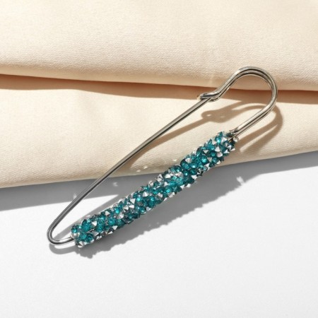 Pins "party" rhinestones, 7 cm, blue color in silver-3