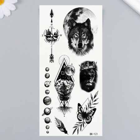 Tattoo on the body Black "Wolf and King of Beasts" 19x9.5 cm