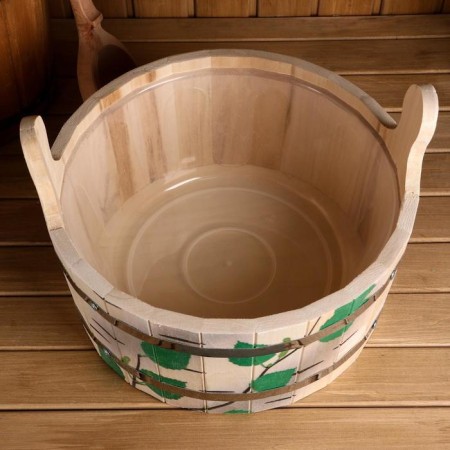 Gang of linden, 10 l, two -handed, plastic insert, stainless rim, "birch barrel"-1