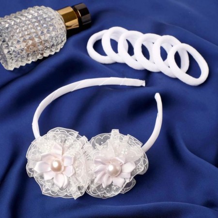 Hair set "chosen" (1 rim, 4 elastic bands) flowers, white