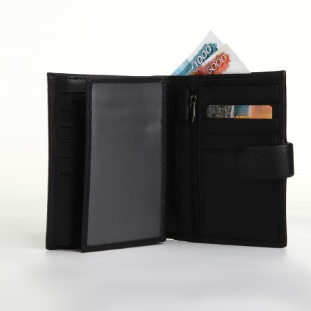 Male purse on the button, department for auto documents, black color-6
