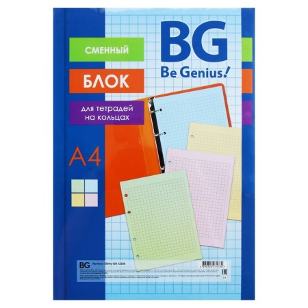 Smooth block for a notebook on A4 rings, 120 sheets in a BG cage, 4 colors, block 60 g/m2-1