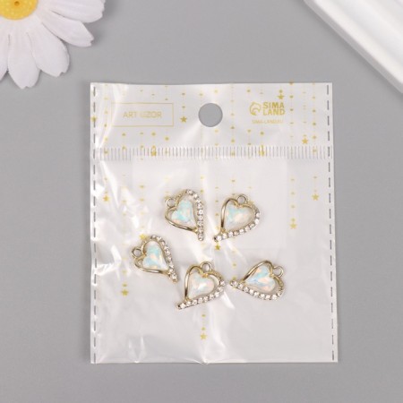 Decor for creativity metal, rhinestones "curved heart" gold, white 1.8x1.3x0.5 cm-3