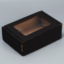 Box a gift team with a window, packaging, “black” 24x8x16 cm