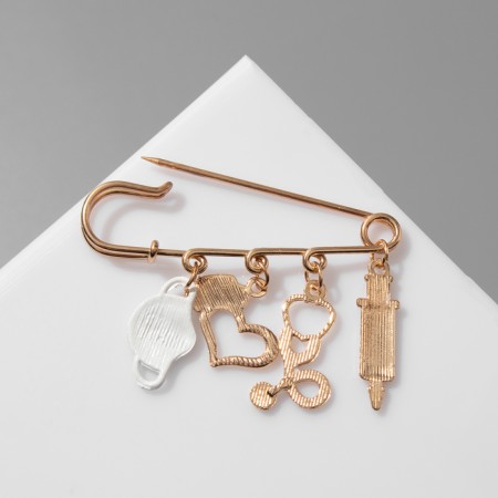 Pin "Medicine" 4 pendants, 6.5 cm, white color in gold-4
