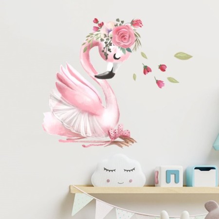 Sticking plastic interior color "flamingos in a ballet pack with flowers" 30x60 cm