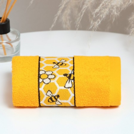 Terry towel 30x60cm, bees, orange 340g/m XL