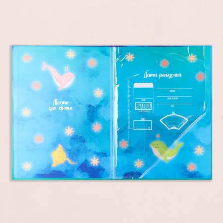 Birth certificate "Dolphins" embossing, a4-3