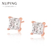 Earrings with rhinestones Xuping Cuts, square, white color in pink gold