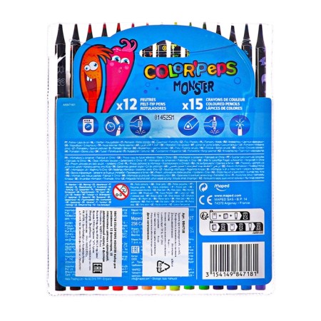 COLOR’PPS MONSTER drawing set: 12 felt -tip pens, 15 plastic colored pencils, decorated-8