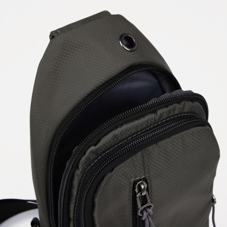 Male sling bag from textiles, headphones, green color-6