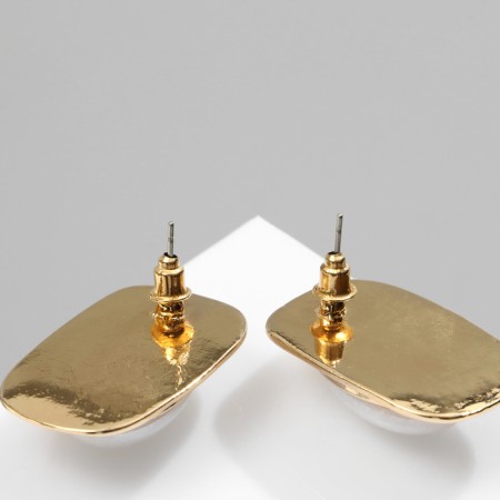 Earrings with pearls "atmosphere" rectangle, white color in gold-2
