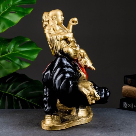 Piggy bank "Hotty on the buffalo" red gold, 22x44x37cm-1