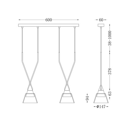 Suspension lamp Maytoni P063PL-02B, GU10, 2x40 W, 600X147X1497 mm, black-1
