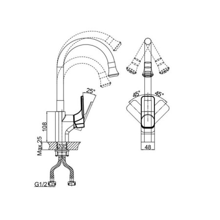 D&K berlin kunste DA1432913 kitchen mixer, single -leaf, flexible surge, chrome/orange 566506-1