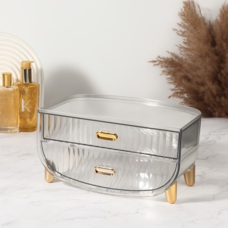 Organizer 2-level with 2 box 28.5*18.5*14.5cm transparent/gold to/corner nakl QF