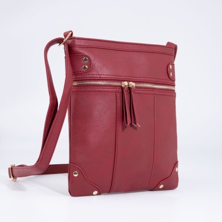 Cross-Bodi bag with zipper, burgundy color-2