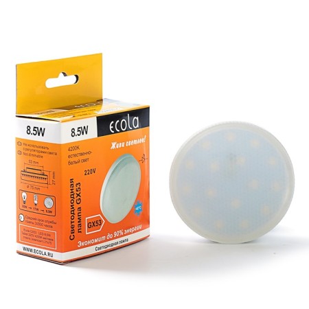 LED LED ECOLA, GX53, 8.5 W, 4200 K, 220 V, 27x75 mm, matte glass