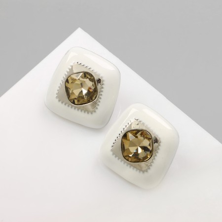 Emall earrings "abstraction" rhombus, white color in silver-1
