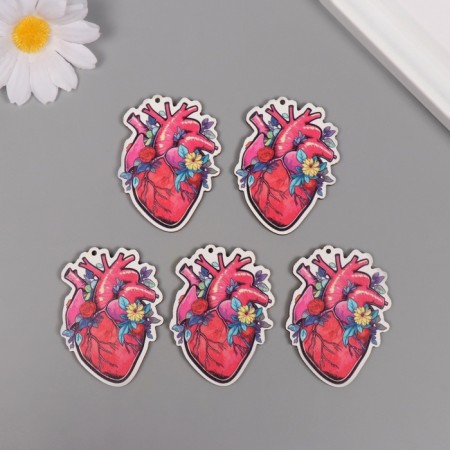 Decor for creativity tree "Heart in flowers" set of 5 pcs 5.5x4x0.3 cm-2