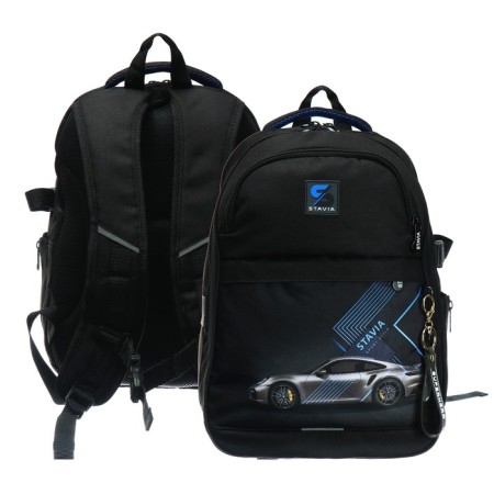 Youth backpack, 40 x 28 x 18 cm, ergonomic back, Stavia "machine", black
