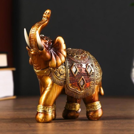 Polystone souvenir "African elephant in the gold, openwork blanket" MIX 12x11x4.7 cm-2