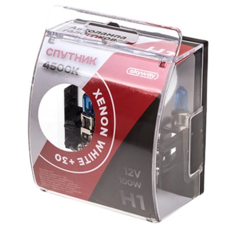 Car lamp H1, 12V 100W, Xenon White+30 4500k, satellite, Skyway, 2 pcs, S09101018-1