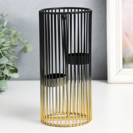 Ground-free metal candlestick "Round cell" golden-black 9.5x9.5x20 cm-3