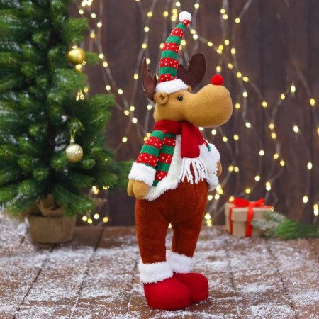 Soft toy "Deer - Puzanchik" stands, 10x49 cm, red -green-3
