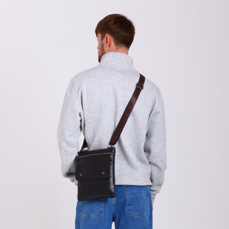Male bag on lightning, terra dever, long belt, black color-6