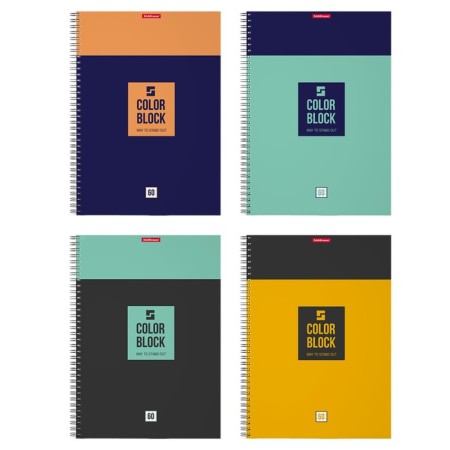 A4 notebook, 60 sheets in a cage on the crest Erichkrause Color Block, cover coated cardboard, mix