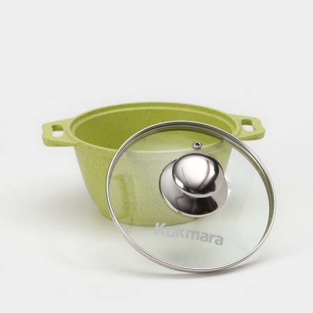 Trendy Style, 1 l, glass cover, anti -stick coating, green color, green-1