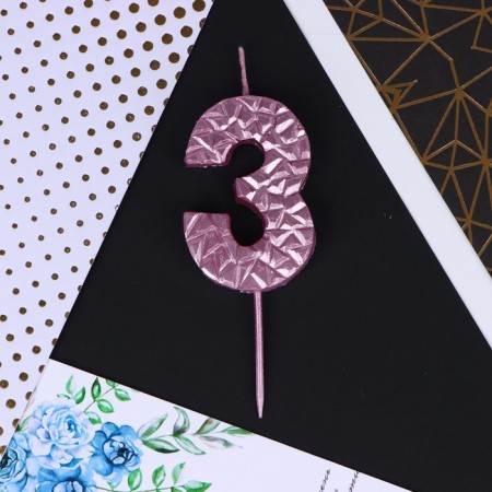 Candle for the cake, number "3", pink, 4 x 10 cm.-2