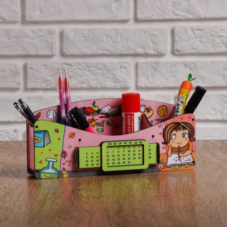 Organizer for office items "School of amenities", eternal calendar, color, pink-2