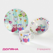A set of children's utensils from ceramics of the VOLUSKA DOLAIN, 3 objects: 230 ml mug, bowl 400 ml, plate d = 18 cm, white color