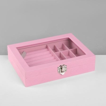 Steam for jewelry "Casket", 7 stripes, 9 cells, 20.5 × 15 × 5 cm, pink color-3
