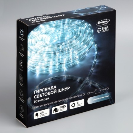 Luazon Lighting 10 mm light cord, IP65, 10 m, 24 LED/m, 220 V, 8 modes, white glow-8
