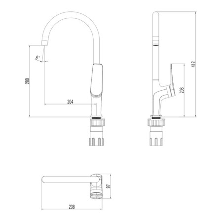 LEMARK Bronx LM3705BLR kitchen mixer, single -legged, excess length 204 mm, black/gold 90765-3