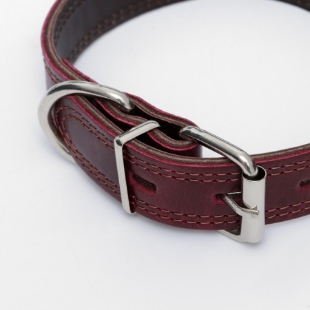 Collar leather two-layer 3 cm, Osh 35-47 cm, ruby-6